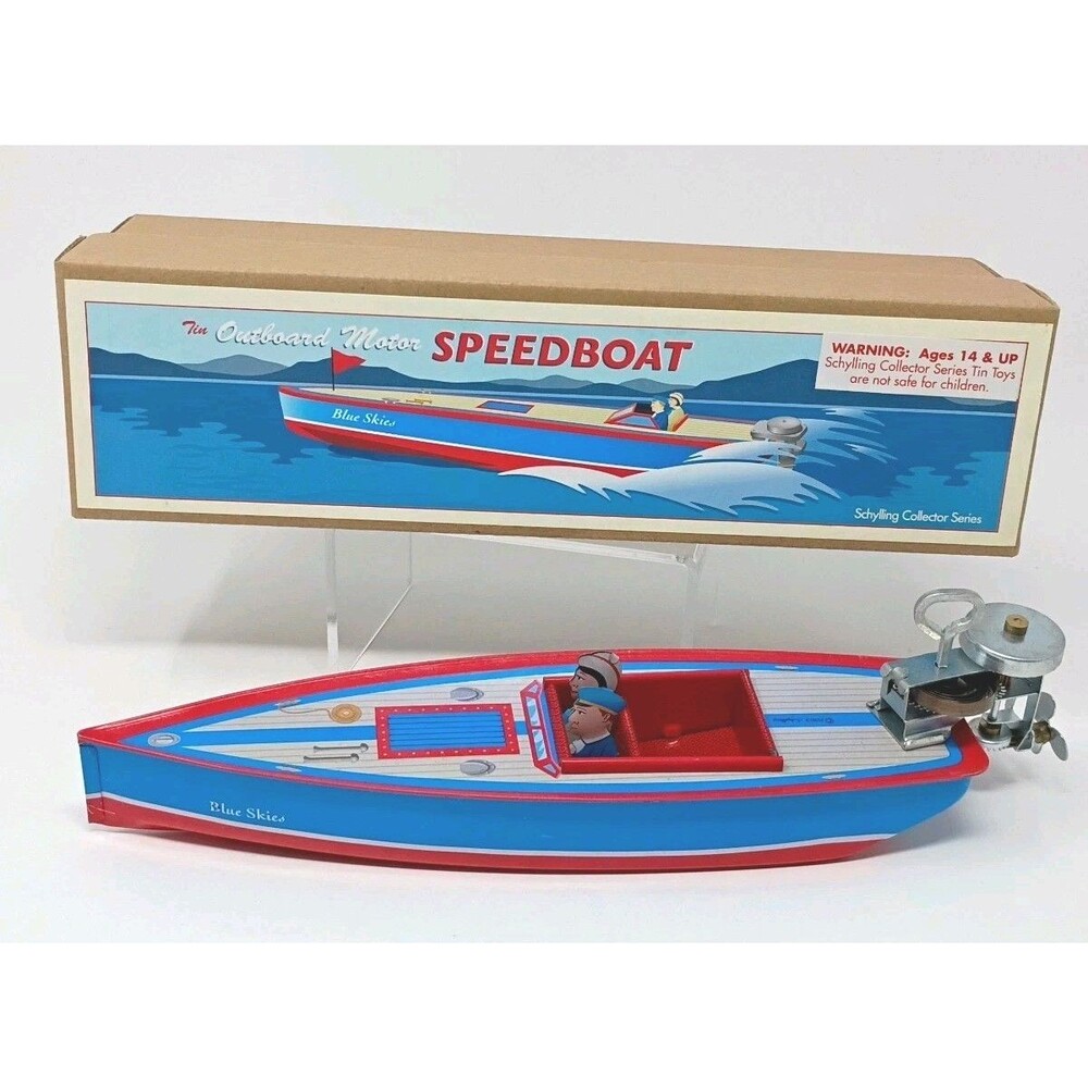 Vintage Tin Outboard Motor Speedboat "Blue Skies" Schylling Collector Series